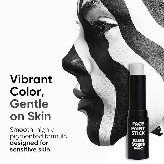 Blue Squid PRO White Face Paint Stick - Waterproof Body Paint for Adults & Kids Eye Black Baseball, Softball - Vegan Hypoallergenic Twist-Up Non-Toxic Makeup Stick for Cosplay, Sports & SFX (White)