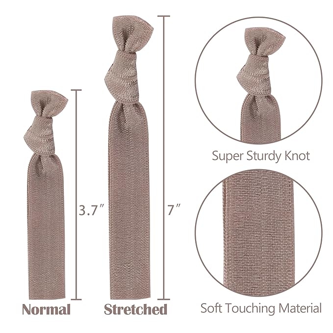 MEEDEE 100 Pack Taupe Hair Ties For Women No Crease Soft Elastic Ribbon No Damage Taupe Hair Ties Knotted Ouchless Hair Ribbon Yoga Hair Ribbons Elastic Bracelets