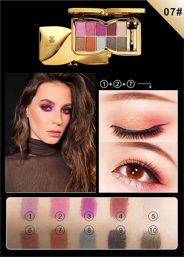 Glitter Eyeshadow Palette, 10 Colors Sparkle Shimmer & Matte Eye Shadow Highly Pigmented Waterproof Long Lasting Makeup Set (Color 7)