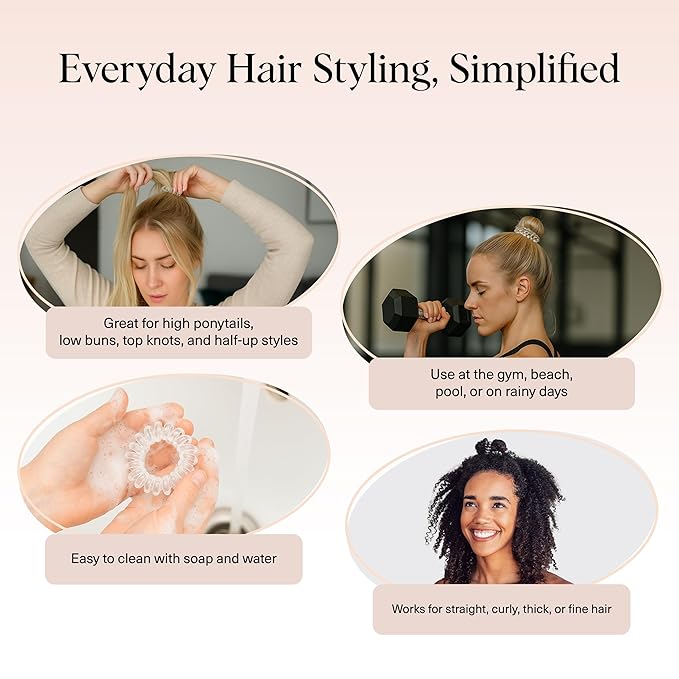 Kitsch Spiral Hair Ties for Women - Coil Hair Ties No Damage, No Crease, Secure Grip All Day Hair Coils, Stretchable and Waterproof | Ideal Gifts for Women - 8pcs (Clear/Transparent)