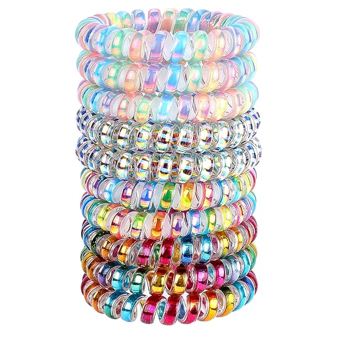 JessLab Spiral Hair Ties for Women, 10-Pack Traceless No-Damage Ponytail Holders, Coils Hair Bands for Girls, Assorted Colors