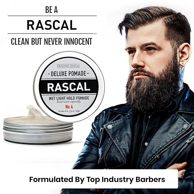 Original Rascal Deluxe Pomade for Men #4 - Hair Paste with Light Hold & Wet Look - High Shine Hair Molding Paste - Formulated with Ceteareth-25 & Castor Oil for Hair Growth & Health - Natural Finish