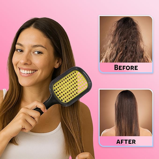 Bautero Brush Detangler Brush for Wet & Dry Hair, Pain-Free Brushing on All Hair Types, Knot Removal, Vented Hair Brush, Saku Sunflower