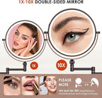 9" Wall Mounted Lighted Makeup Mirror,4000mAh Rechargeable Double Sided 1X/10X Magnifying Mirror with Light,3 Color Lights,Touch Dimmable,Extended Arm 360 Rotation Wall Mounted Makeup Mirror (Bronze)