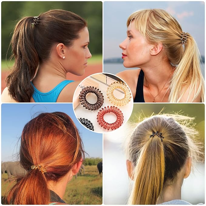 27 PCS Spiral Hair Ties,No Crease Coil Hair Bands, Phone Cord Hair Ties for Thick Hair - Women Ponytail Holder Elastics（Brown series)