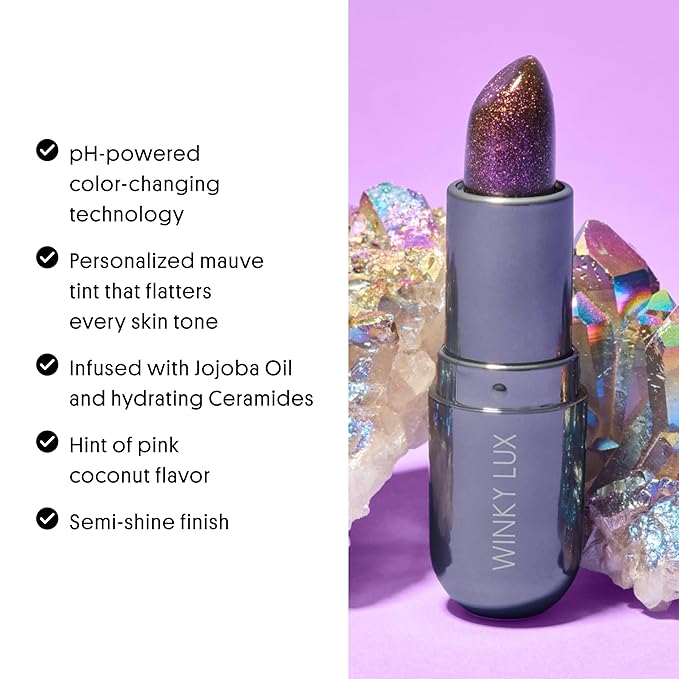 Winky Lux Aurora Glimmer Balm – Nourishing pH Lip Balm with Color Changing Mauve Tint, Hydrating Ceramides Soften and Hydrates Lips, Coconut Scent