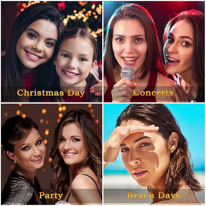 24PCS Glod and Sliver Glitter Freckles Face Tattoo, Gold Freckles Temporary Face Tattoos, Body Face Glitter for Women Girls, Waterproof Long-Lasting Party, Festival, Concert Makeup Accessories