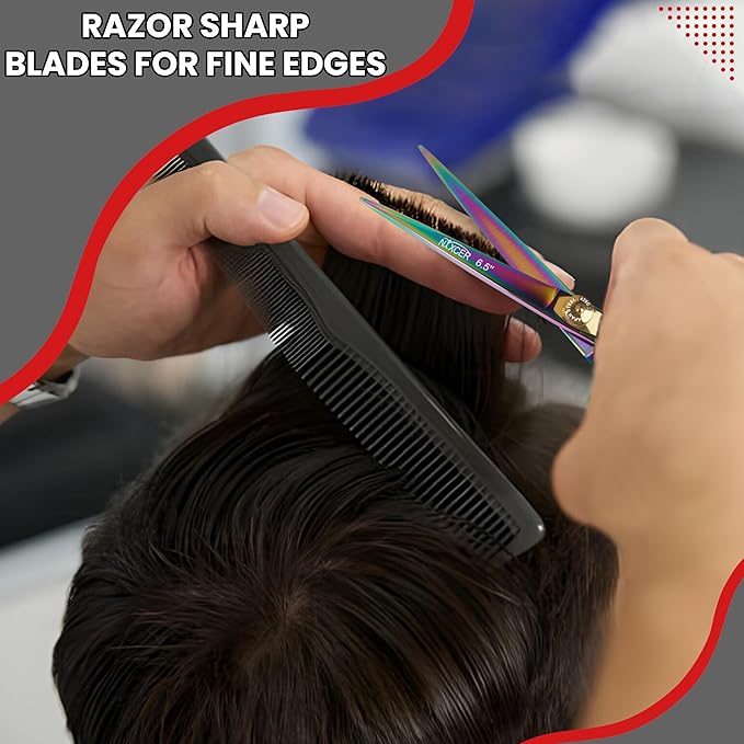 Hair Cutting Scissors -Sharp Razor Edge Blade Hair Shears Series - 6.5" With Fine Adjustment – Stainless Steel Hair Scissors Professional For Men, Women & Babies (Rainbow)