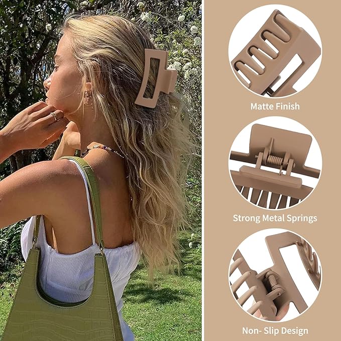 3.5 Inch Medium Hair Claw Clips 6 Pack Hair Clips for Women Square Rectangle Claw for Hair Banana Jaw Clips Hair Accessories for Girls -Regular