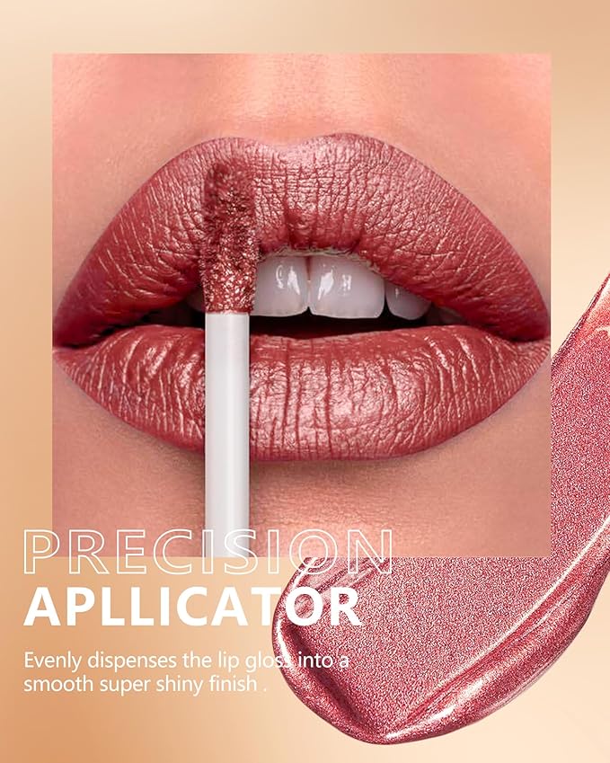 MAKI YIKA Red Lipstick for Women Metallic Lipsticks Glitter Long Lasting Lipstick No Smudge No Transfer Liquid Pink Lip Gloss (BR05 Victoria)