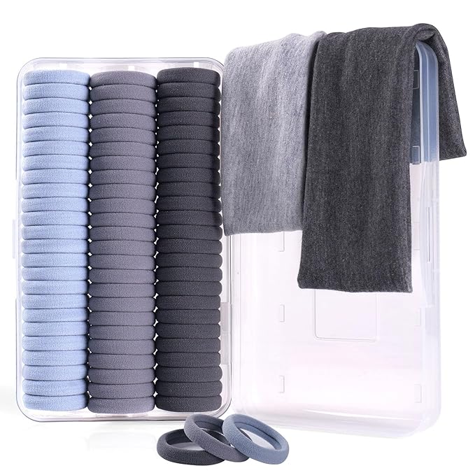 72PCS Hair Ties No Damage & Hair Bands for Women's Hair, Ponytail Holders & Hair Elastics Set (1.6in Grey)