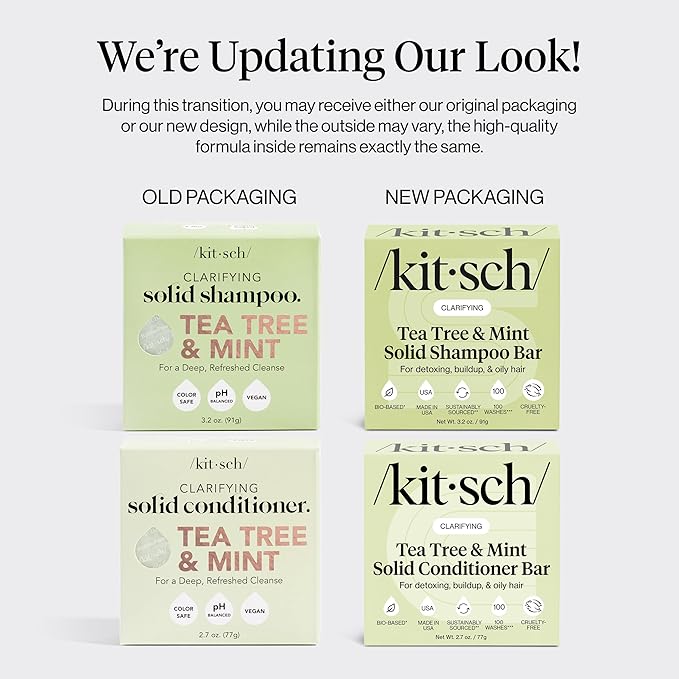 Kitsch Clarifying Tea Tree Shampoo and Conditioner Set – Shampoo & Conditioner Bar for Women and Men, Scalp & Oil Control Hair Care – Free of Paraben, Sulfate & Silicone – Made in USA - 2 pcs