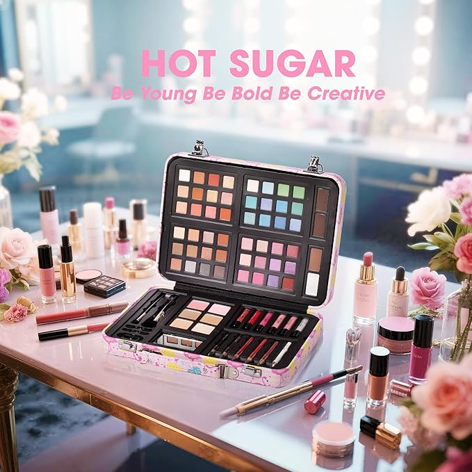Hot Sugar Makeup Kit for Teenager Girls 10-12, All in One Beginner Makeup Kit for Women Full Kit, Teen Cosmetic Gift Set for Birthday Christmas (Flamingo)