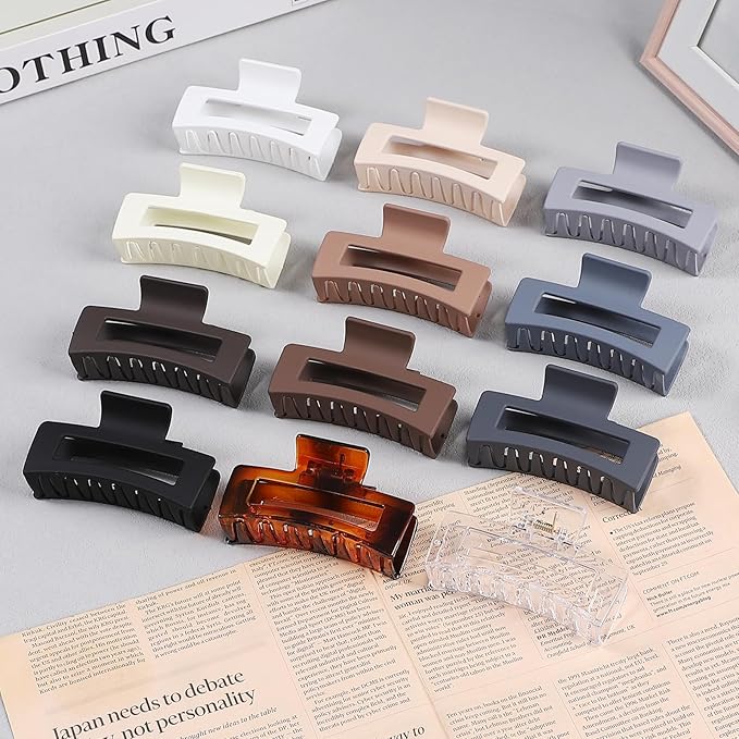 3.5 Inch Hair Clips - 12 Pcs Square Jaw Clips for Thick and Thin Hair, Rectangular Hair Accessories for Women and Girls - Neutral