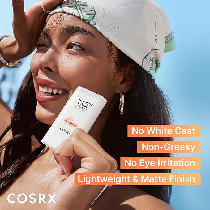 COSRX Airy-Light Clear Sunscreen Stick with Vitamin E & C SPF 50, 0.67 oz, 19g, Lightweight, Travel Essentials, Summer Essentials, Korean Skin Care, Korean Matte Sunscreen for Face, Stocking Stuffers