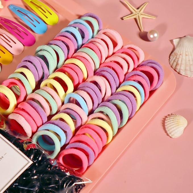YANRONG Hair Accessories Set For Girls,Candy Colors Nylon Hair Ties,Elastic Ponytail Holders Rubber Band For Baby Kid,Cartoon Hair Clip / Band For Thick Hair & Thin,（2200PCS）