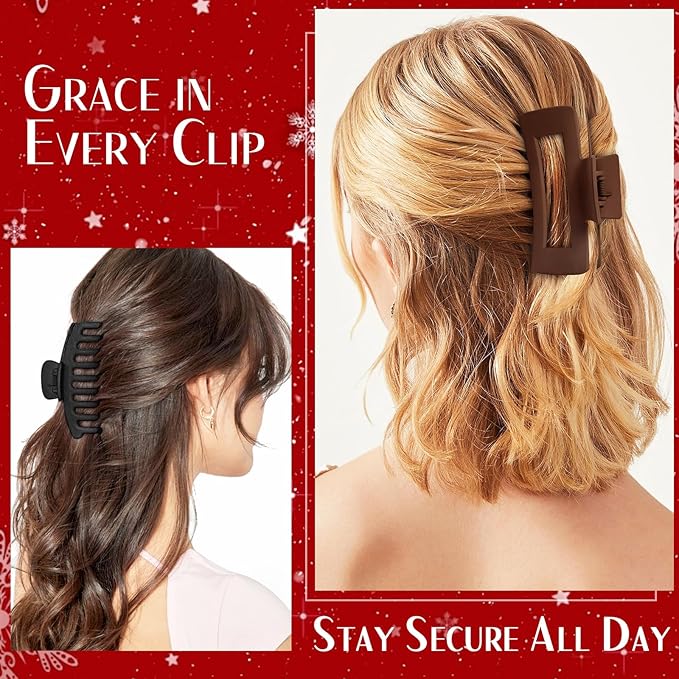 TOCESS Big Claw Clips for Women & Girls, 8 Pack 4.33 Inch Matte Jumbo Hair Claw Clips, Strong Hold Non-Slip Rectangle Hair Clamps for Thick, Curly, Long or Fine Hair