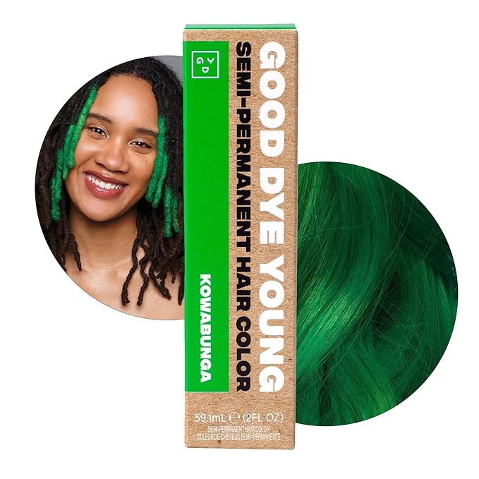 Good Dye Young Streaks and Strands Semi-Permanent Hair Color (Kowabunga) - UV Protective, Conditioning, PPD-Free, Cruelty-Free & Vegan Green Hair Dye, Lasts 15-24+ Washes