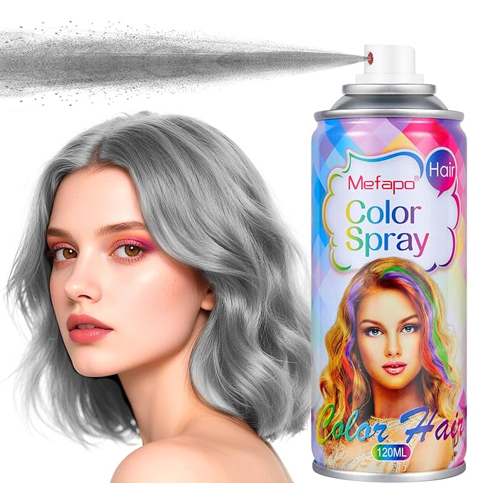 Gray Hair Spray, Temporary Hair Color Spray for Kids Women, Temporary Grey Hair Dye, Washable Disposable Natural Gray Hair Color Hair Strong Style for Christmas Party,Cosplay (Silver 120ML)