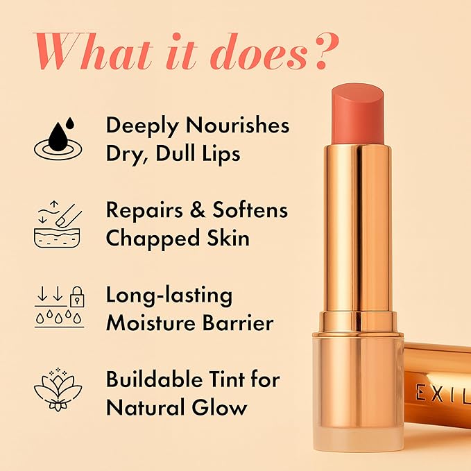 Tinted Lip Balm – Anti-Wrinkle Lip Treatment with Deep Hydration & Long-Lasting Moisture. Natural Skincare with Cold Pressed oils – Clean, Non-Toxic Lip Care – 002 Peach Perfect