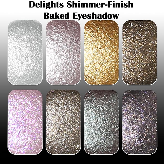 UCANBE 8 Color High-Intensity Baked Shimmer Eyeshadow Palette - Metallic Diamond-Like Shimmer, Highly Pigmented, Smooth & Blendable Formula for Dramatic & Radiant Eye Makeup (03 All Metallic)
