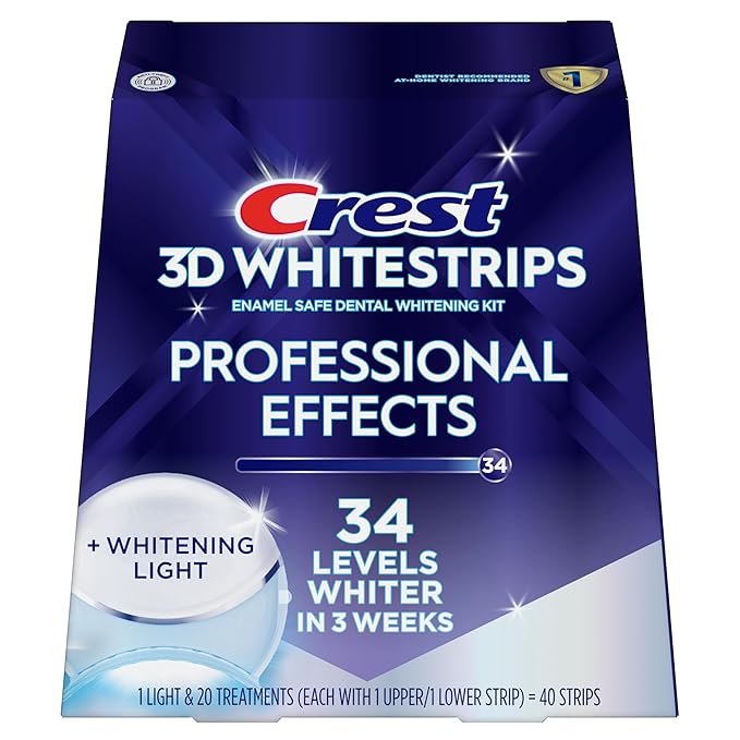 Crest 3D Whitestrips Professional Effects + LED Light – Teeth Whitening Kit, 1 Light + 20 Treatments, Each with 1 Upper/1Lower, 40 Strips – Crest 3DWhite Teeth Whitening Strips