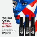 Blue Squid PRO Red White Blue Face Paint Stick - Waterproof Body Paint For Adults & Kids Eye Black Baseball, Eyeblack Softball - Hypoallergenic Twist-Up Non-Toxic Makeup Stick - Cosplay, Sports & SFX