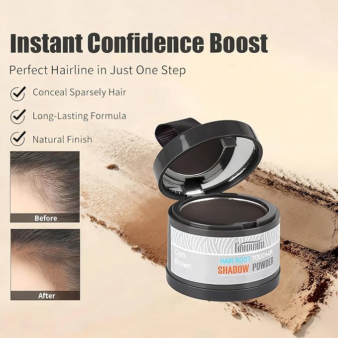 gowwim Root Touch Up, Hair Powder for Instantly Concealing Hair Loss, Receding Hairline & Beard, Eyebrow Powder, 0.14oz/4g