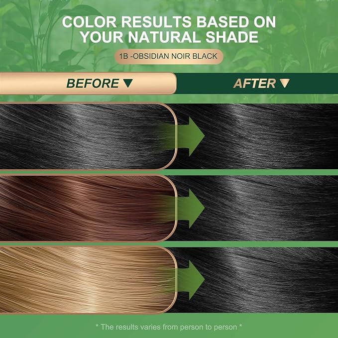 Permanent Hair Dye Gray Coverage Hair Dye PPD-Free Permanent Hair Color for Women 1B Obsidian Noir Black Natural Black