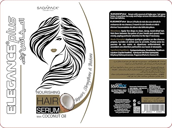 Elegance Plus Hair Serum, 10.1 Oz, Coconut Based, Hair Serum that Nourishes and Softens your Hair, Long Lasting Shine