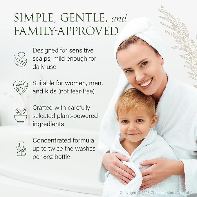 Christina Moss Naturals Shampoo Natural and Organic Ingredients, Sulfate-Free, Paraben-Free, Cruelty-Free, Vegan, Unscented, Responsible Beauty