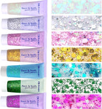 Face Body Glitter, Hair Glitter Sparkles Chunky Face Glitter Gel for Girls Makeup Singer Concerts Mermaid Festival Sequins Face Paint (White+Silver+Pink+Gold+Light Blue+Green+Rose Red)