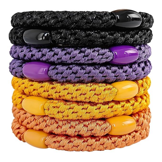 J.CARP 8Pcs Mixed color Hair Ties for Women Girls, Elastics Hair Bands Ponytail Holders, No Damage No Crease Hair Elastics, Perfect for Girls and Women with Thick or Curly Hair, Style 21