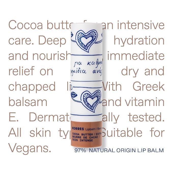 KORRES Lip Butter Stick Cocoa Butter Hydrating Lip Balm with Greek Hypericum Balsam Oil, Moisturizing & Subtle Tint for Soft Lips, Lip Care for Women & Men, 0.17 oz, Stocking Stuffer