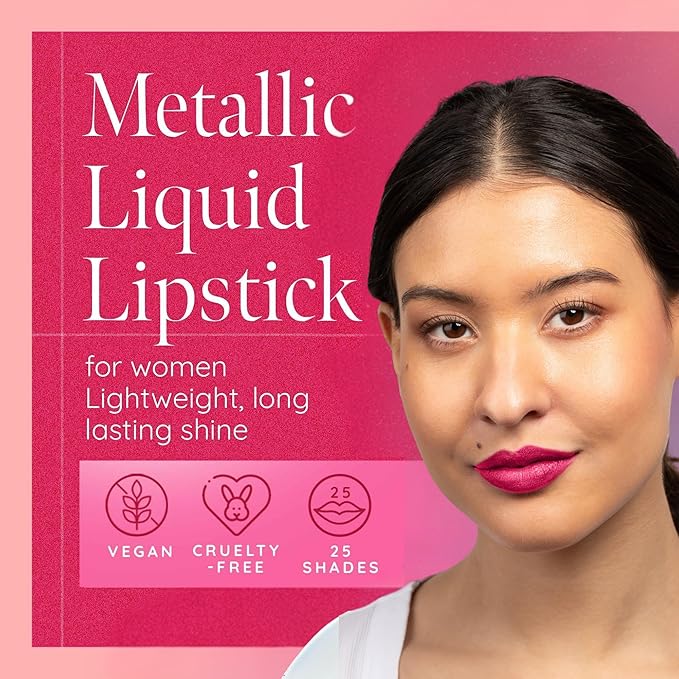 Aromi Hot Pink Metallic Liquid Lipstick | Magenta Lip Color with Shimmery Finish, Vegan, Cruelty-free, Long-Lasting and Smudge Proof (Fab Flamingo)