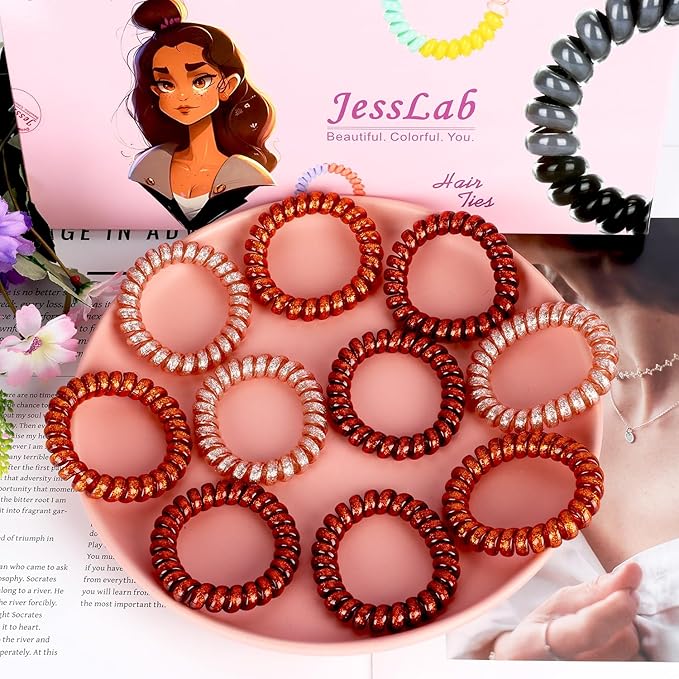 JessLab Spiral Hair Ties for Women, 10-Pack Traceless No-Damage Ponytail Holders, Coils Hair Bands for Girls, Assorted Colors