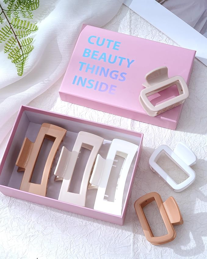 Mesovor 2 Styles Silicone Flexible Hair Claw Clips, 6 Pack Soft Bendable Hair Clips for Women | Rectangle Small Large Cozy Hairclips (White, Light Khaki, Dark Khaki)