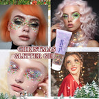DAGEDA Christmas Body Glitter Gel, Gold Red Green Face Hair Glitter Makeup, Christmas Tattoos Accessories,Holographic Chunky Glitters, Shimmer Face Paint Singer Concert Rave Accessories 50ml