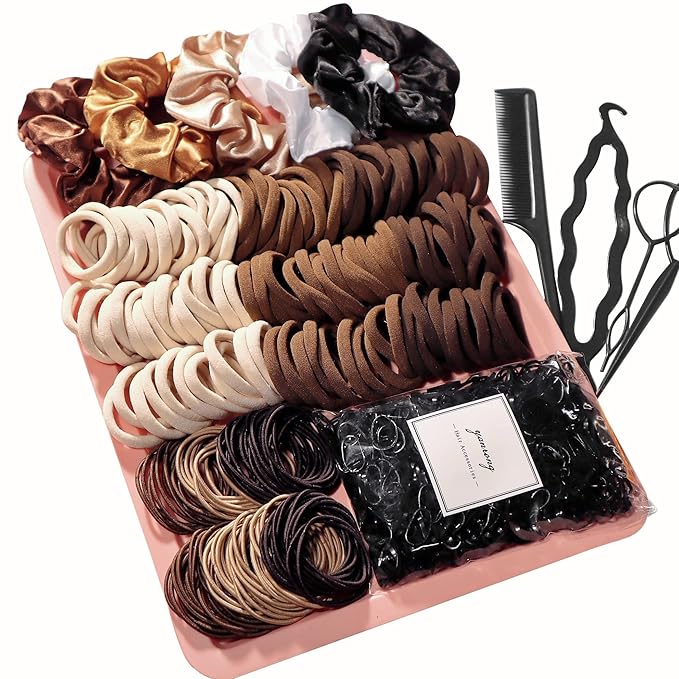YANRONG Brown Hair Ties For Women Girls,Elastic Ponytail Holders Rubber Band For Thick Hair & Thin Hair Fashion Hair Accessories Set（809PCS）