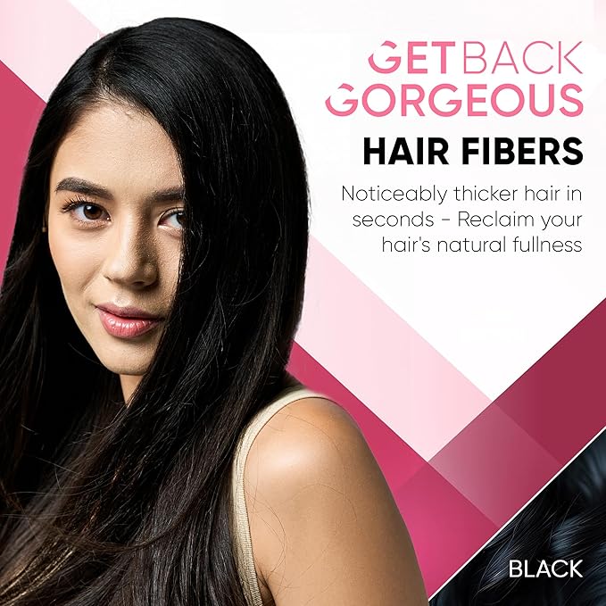 GBG Hair Fibers for Thinning Hair & Bald Spots (Black) - 25g Bottle - Conceals Hair Loss - Instant Cover Up & Volume in 30 Seconds, Hair Powder for Women & Men - Cruelty Free