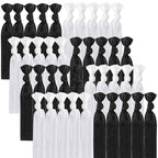 79STYLE 100 Pcs Elastic Hair Ties Ribbon Hair Ties Black White Ribbon Ponytail Holders, No Crease No Pull Soft Fabric Yoga Twist Hair Bands Hair Accessories Hand Knotted Fold Over Solid Colors (Black
