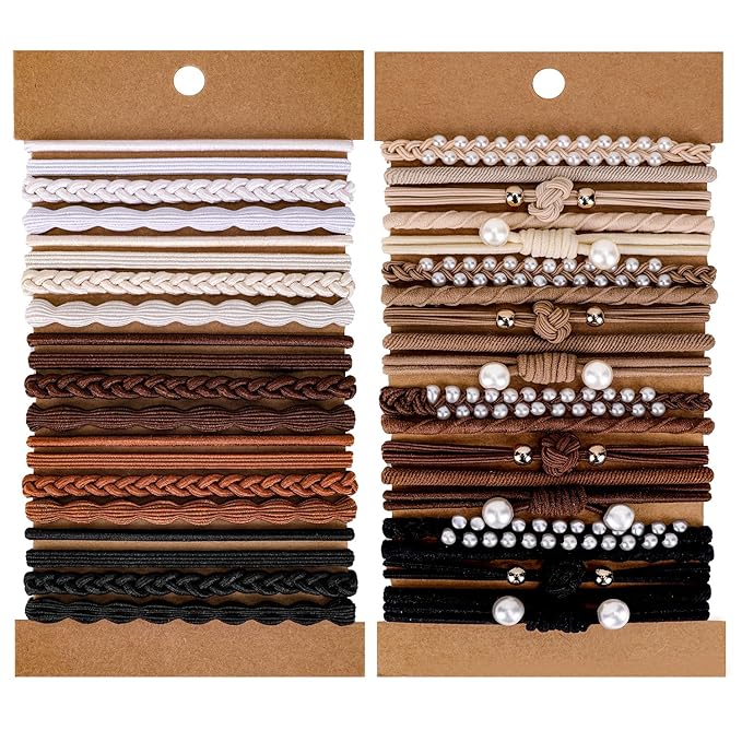 Hairties for women,40PCS Boho hair ties for thick or thin hair, black elastic bands, bracelets ponytail holders fo Mother's Day,Valentine's Day,Christmas gifts,Hair Accessories for Girls and Women