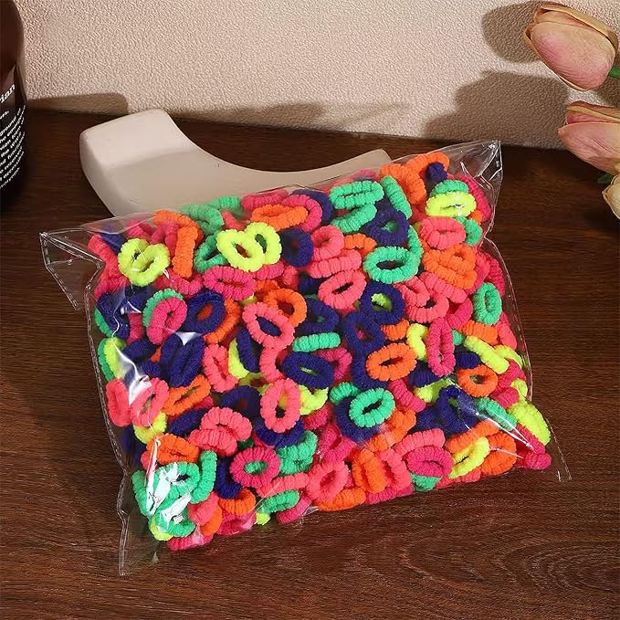 500 PCS Multicolor Cotton Hair Ties, Small Seamless Kids Hair Ties – Soft No-Crease Baby Hair Elastics for Girls, Kids & Toddlers, Gentle Ponytail Holders for Thin & Thick Hair. (Fluorescent Color)