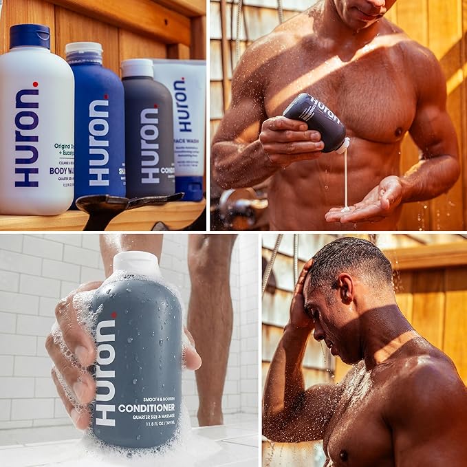 Huron Men’s Conditioner - Lightweight, Hydrating Conditioner - Eliminates Frizzy Hair, Moisturizes, & Restores Shine - Clean & Invigorating Scent - 100% Vegan Ingredients & Cruelty-Free - 11.8 Fl Oz (2 Pack)
