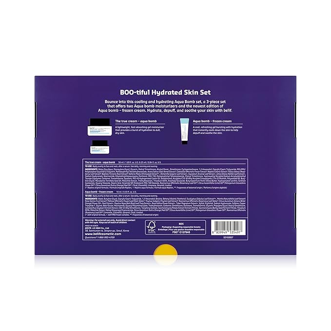 belif Aqua Bomb BOO-tiful Hydrated Skincare Set: Korean Skincare Set with Aqua Bomb Moisturizer, Frozen Cream, 2-Step Skincare for All Skin Types