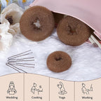 TsMADDTs Dount Bun Maker, 3PCS Light Brown Hair Bun Maker with 20PCS Bobby Pins for Ballet, Dance