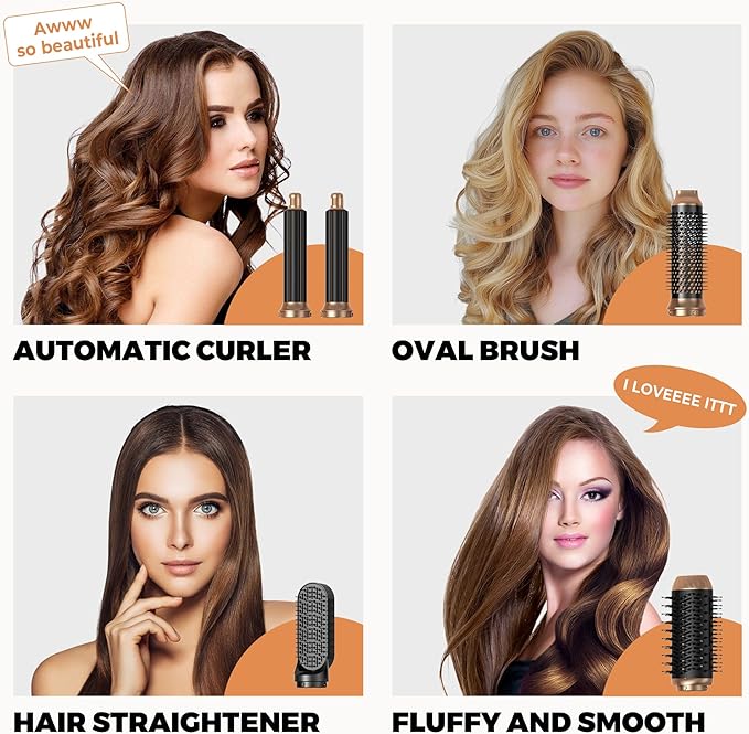 6 in 1 Blow Dryer Brush, Upgrade Hair Dryer Brush Set Negative Ion Air Styler Curling Wrap Air Curler, Hot Air Brush Curling Iron Hair Styling Tools As A Gift for Straight/Curl/Dry/Smooth