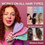 Detangler Brush – Heart-Shaped Detangling Brush for Curly, Wavy, Thick Hair – Lilac Veil Hairbrush for Women with Bowl-Curve, Flexible Bristles, Blow Dryer Safe, Small