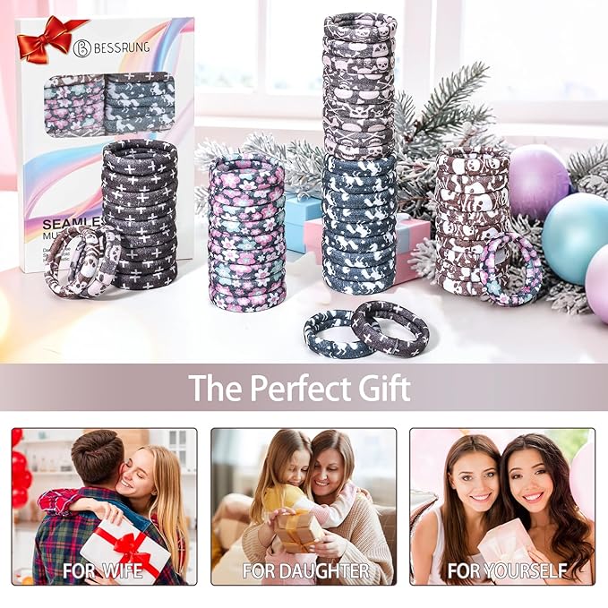 Bessrung 50 Pack Seamless Elastic Hair Ties for Women Girls, No Damage Ponytail Holders for Thin Thick Hair, Snag-Free Hair Bands for Women's Hair, Hair Accessories Christmas Gift(Chocolate brown)