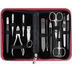 3 Swords Germany – brand quality 12 piece manicure pedicure grooming kit set for professional finger & toe nail care with red synthetic leather case - Made in Germany